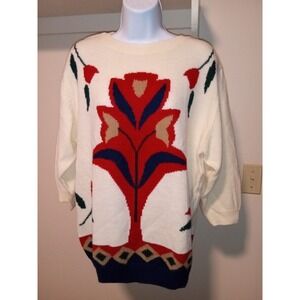 Koret Women's Floral Sweater Size XL 42 Knit 80's‎ 3/4 Sleeves